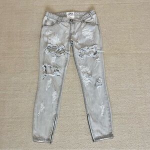 One By One Teaspoon Trashed Free Birds Jeans Distressed Destroyed Size 25 Gray